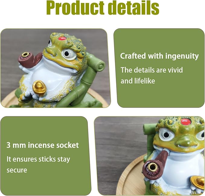 Resin Toad Incense Holder for Sticks with Wooden Tray, Toad Incense Burner with Incense Ash Catcher, Cute Toad Decor Incense Holder for Sticks for Yoga or Home, 1 Piece