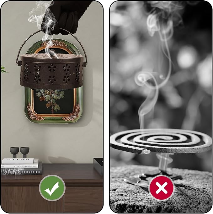 （2Pack,Bronze） Retro Portable Iron Mosquito Coil Holder with Handle Round Fireproof Incense Holder for Home Office.