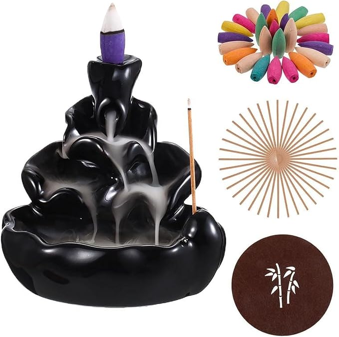 Black Ceramic Incense Incense Burner, Incense Burner Ornament, Handmade Backflow Incense Holder for Zen Decor,Holders,Waterfall Incense and Incense Holders