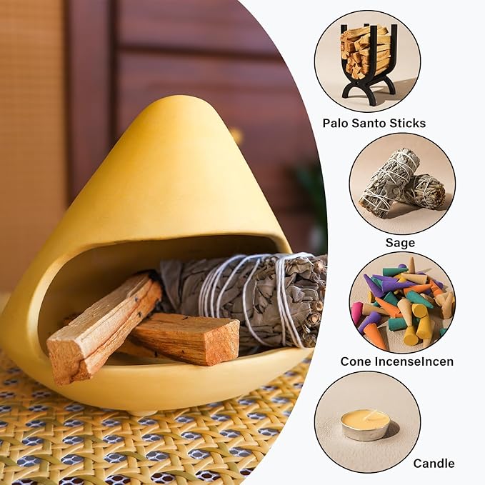 MOUGIGI Palo Santo Holder Incense Burner-Unique Zongzi-Shaped Clay Smudge Bowl for Sage,Copal,and Stick Incense-Mini Chiminea Meditation Tool for Zen Decor for Energy, Yoga, Meditation & Aromatherapy