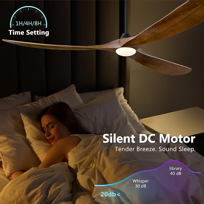 ABZ 72 Inch Ceiling Fans with Lights, Solid Wood Propeller Large Ceiling Fans with Lights and Remote Control 3 Blades Outdoor Ceiling Fan High cfm for Patios Gazebo Indoor Farmhouse, Walnut Wood