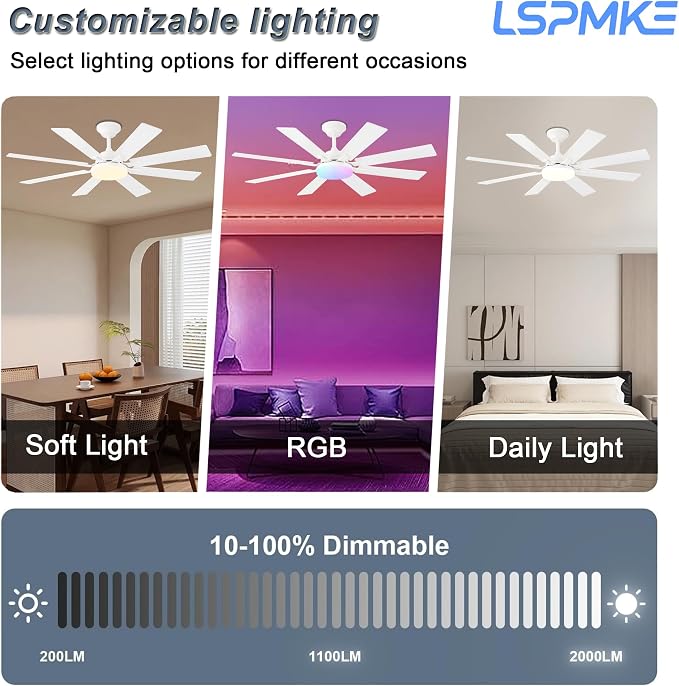 Ceiling Fan With Light & Remote Indoor/Outdoor Use 52 Inch White | Reversible DC Motor,3CCT, Dimmable, Timer, Noiseless,Ceiling Fan for Bedroom Living Room
