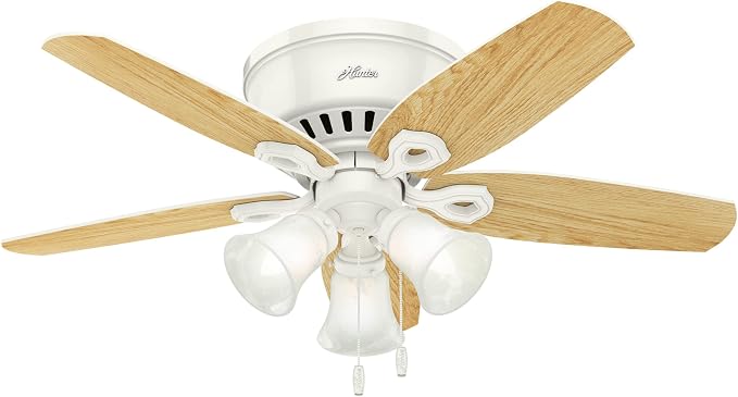 Hunter Builder, Indoor, Ceiling Fan, with LED Lights, 42 inch, Snow White | Low Profile Flush Mount, Pull Chain, 5 Blades, For Bedroom, Living Room, Kitchen, 51090