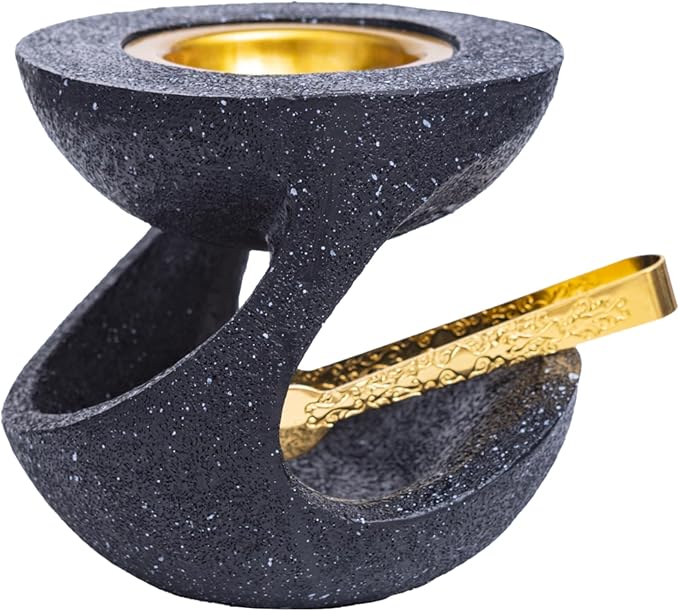 Bakhoor Burner Frankincense Resin Incense Burner for Charcoal with Tong, for Yoga Spa Aromatherapy Meditation, Home Office Decor (Black)