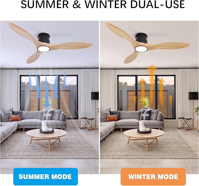 Ceiling Fans with Lights Remote 52inch Solid Amber Color Wood Fan Timing 6 Speeds Silent Reversible DC Motor 3CCT LED Light with Memory Lighting Function Indoor Outdoor Fan Farmhouse Bedroom