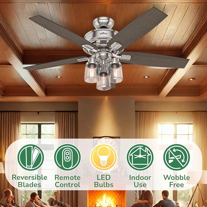 Hunter Bennett, Indoor, Ceiling Fan, Quiet, 52 inch, Brushed Nickel