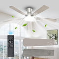 UME 52" Ceiling Fan with Lights & Remote, 6 Blades Low Profile Ceiling Fan, Quiet DC Motor, Natural Wind, 6 Speeds, 3CCT Dimmable 20W LED Modern Ceiling Fan for Bedroom, Living Room, Nickel