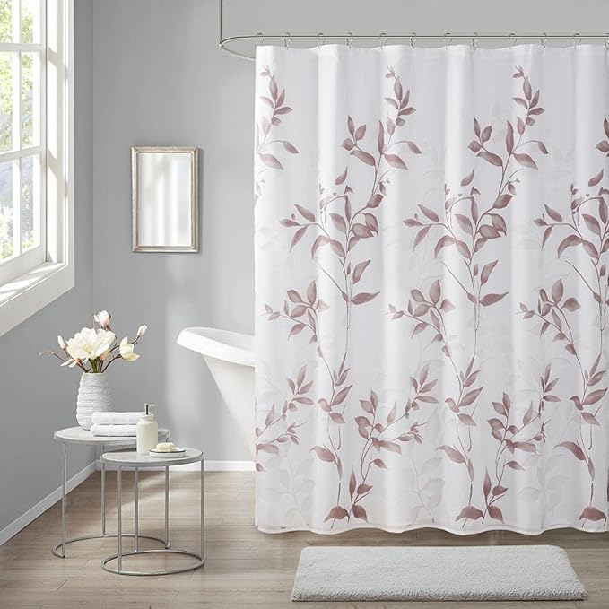 Madison Park Cecily Shower Curtain, Luxurious Botanical Leaf Print, Modern Serene Bathroom Décor, Machine Washable Bath Privacy Screen, 72x72, Mauve