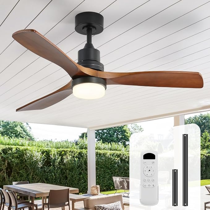 Sofucor 52 Inch Ceiling Fans with Lights and Remote Control, Modern Solid Wood Outdoor Ceiling Fan with Light for Bedroom Living Room Indoor Farmhouse Patio, Quiet DC Motor