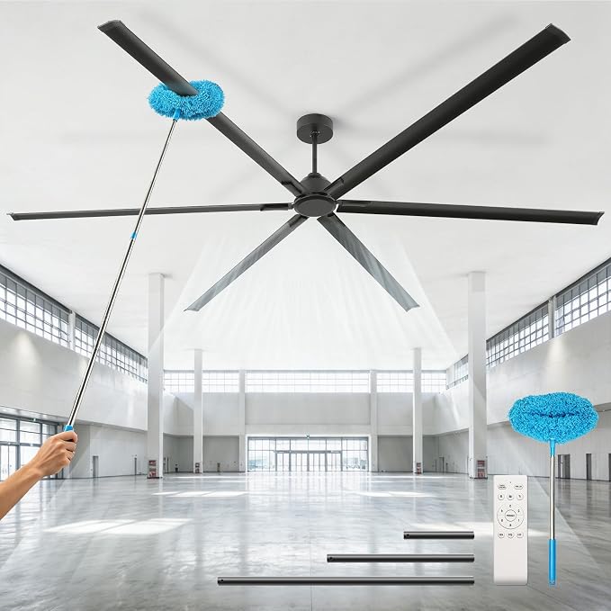 120 Inch Extra Large Ceiling Fan,HVLS Industrial Ceiling Fan with DC Reversible Motor,6 Speed Black Commercial Fan,High CFM, 6 Aluminum Blades,Timer,3 Downrods for Garage/Shop/Warehouse/Gym/Barn
