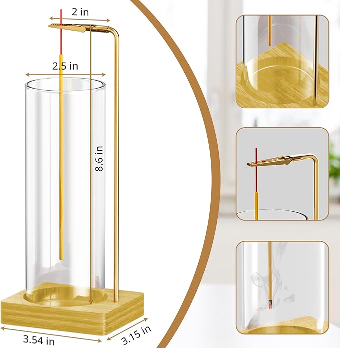 Incense Holder for Sticks, Insence-Stick Holder, Anti-Ash Flying No Mess Incense Burner, Incense Stick Holder with Glass Ash Catcher, for Yoga Spa Meditation Home Decor(1 Pack)