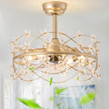 20" Gold Fandelier Ceiling Fans with Lights, Flower Chandelier Ceiling Fan | 6 Speeds, Reversible Motor, Timer, Remote,Vintage Gold Flower Caged, Quiet Fandelier For Girl's Bedroom, Nursery, Living Room