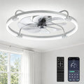 LEDIARY Ceiling Fans with Lights and Remote, Low Profile fan Light, Grey | 24 Inch 3000K-6000K Stepless Dimmable Fandelier, Reversible DC Motor, Remote and APP Control, Bedroom Kitchen Living Room