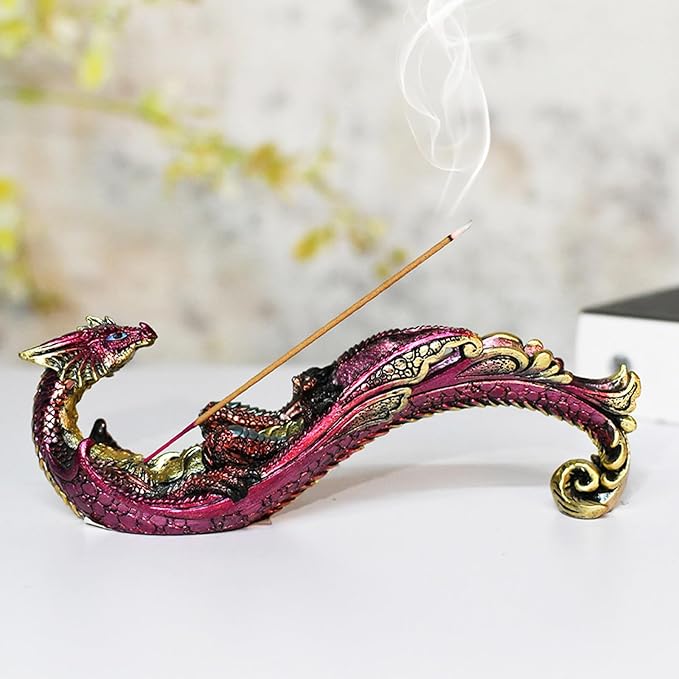 Smoking Dragon Statue Incense Burner, Incense Holder for Sticks, Incense Stick Holder,Incense Stick Stand Form Home Decor (Red)