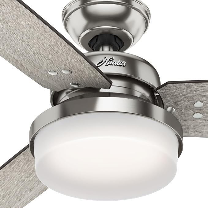 Hunter 60 inch Indoor Ceiling Fan with LED Light and Remote Control - Standard Mount Ceiling Fan, 3 Blades, For Bedroom or Living Room - Sentinel 59459, Brushed Nickel