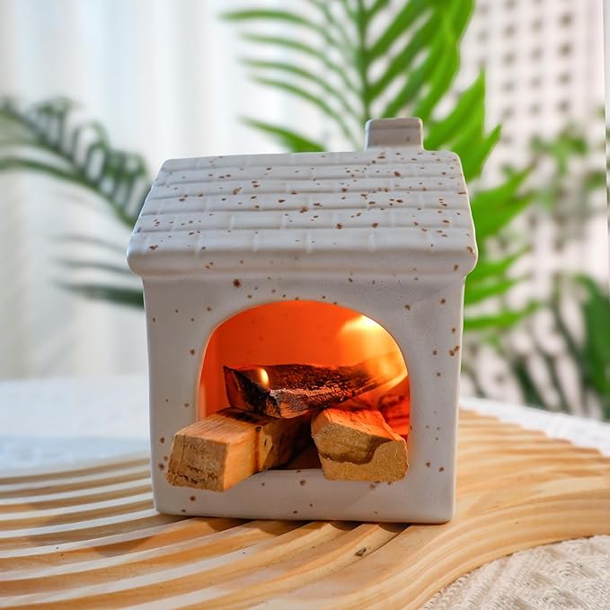 Mougigi White House Palo Santo Burner Holder-Mini Ceramic Chiminea with Stable Base, Perfect for Burning Sage and Incense Cones | Ideal for Zen Altar, Meditation, Yoga, Home Decor & Thoughtful Gifting