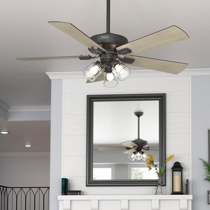 Hunter Crestfield, Indoor, Ceiling Fan, 5 Blades, 52 inch, Noble Bronze | with LED Lights and Remote Control, Standard Mount, For Bedroom, Living Room, Kitchen, 3 inch Downrod, 51856