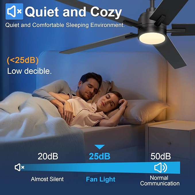 60 Inch Black Ceiling Fan with Light and Remote Control,Dimmable 3 Color Temperatures LED Ceiling Fan,6 Speeds Reversible DC Motor,5 Blades Modern Ceiling Fans for Indoor or Covered Outdoor
