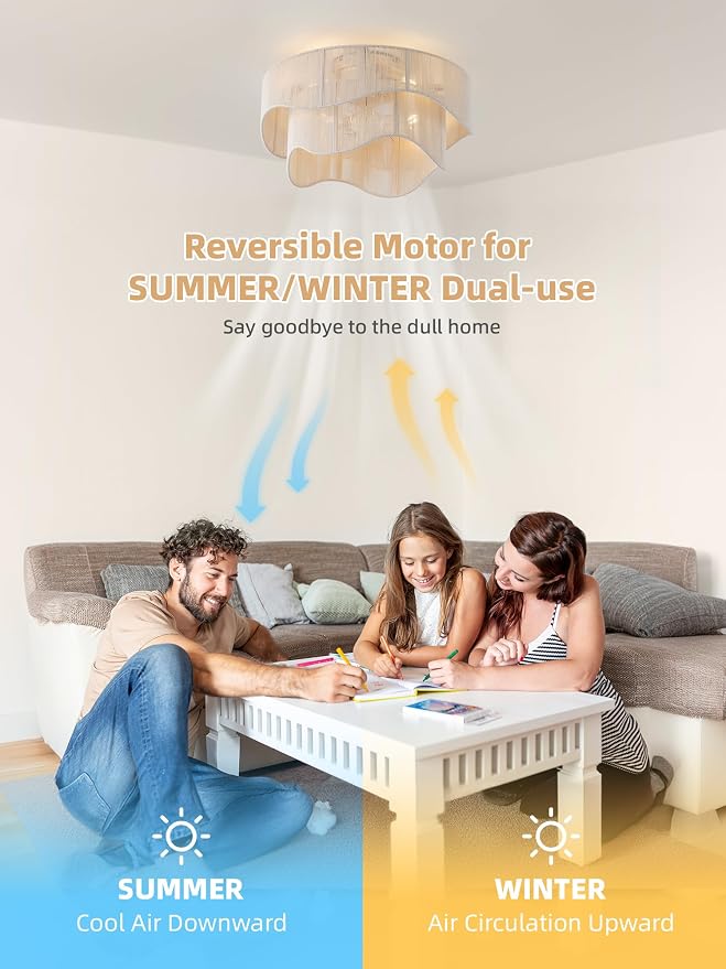 Flush Mount Ceiling Fan with Lights, 20" Low Profile Boho Ceiling Fan with Light Remote Control, Caged with 6 Speeds for Bedroom, Nursery, Living Room