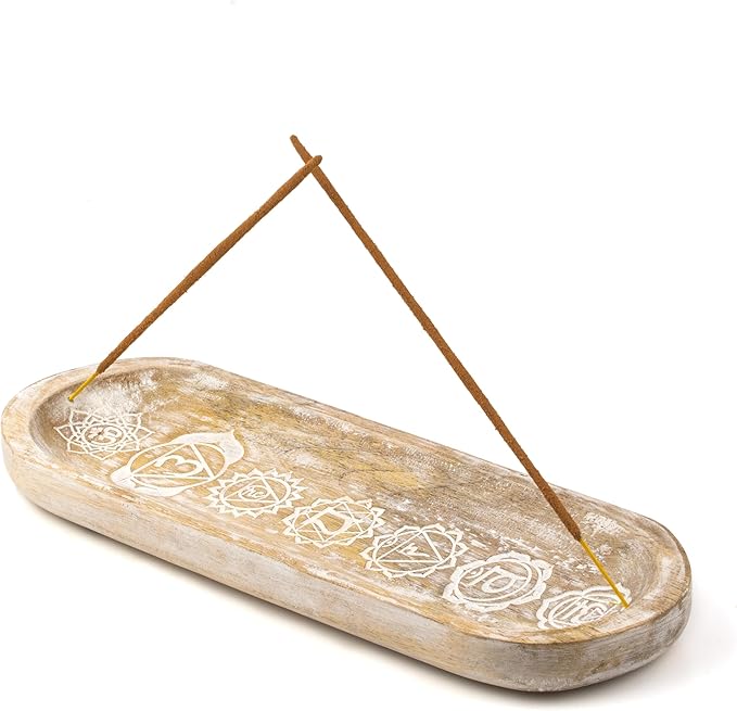 raajsee Wooden Rosewood Incense Holder - Incense Burner - Ash Catcher - Incense Stick Holder - Meditation & Yoga - Great Gift for Any Occasion Size 11x4 inch (Seven Chakra White)
