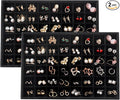 Large Velvet Jewelry Tray Display Drawer Inserts 2 Pack | Stackable Jewelry Organizer for Earring Bracelet Necklace Ring (Black, 48 Grids)