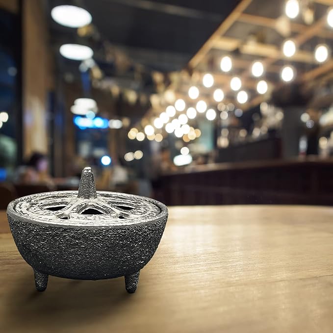 Cast Iron Incense Burner with Holder and Fireproof Cotton - Ideal for Sticks, Resin, Cone Incense and Rituals