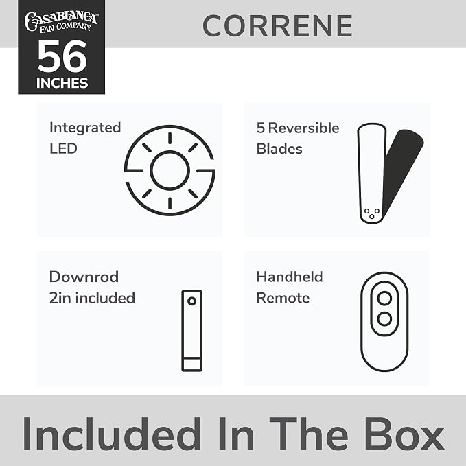 Casablanca Correne, Indoor, Ceiling Fan, Quiet, 56 inch, Brushed Nickel