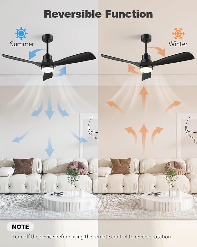 60 Inch Ceiling Fans with Lights Remote, Black Ceiling Fan, 3 Downrods, 3 Wood Blades, ETL Listed, Timer, 6 Speed Reversible DC Motor Outdoor Fans for Patios Bedroom Farmhouse, 60in, Black