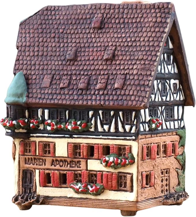 Ceramic Houses and Villages Collection - Handmade House Collectible Miniature of The Original Marienapotheke in Rothenburg Germany - Cone Incense Holder R278
