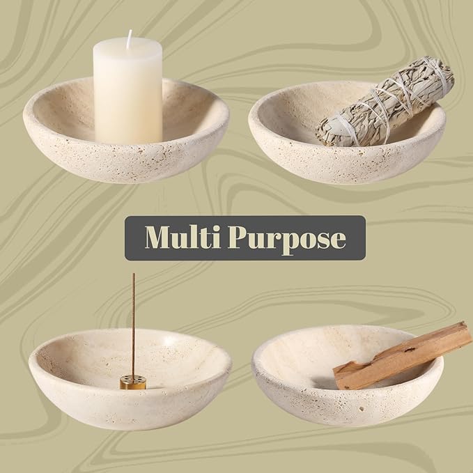 Koville Natural Travertine Incense Holder, Incense Holder for Sticks with 9 Holes, Handmade Incense Burner Ash Catcher for Meditation Yoga SPA, Balsam Fir/Palo Santo/Sage/Cone Incense Holder(Beige)
