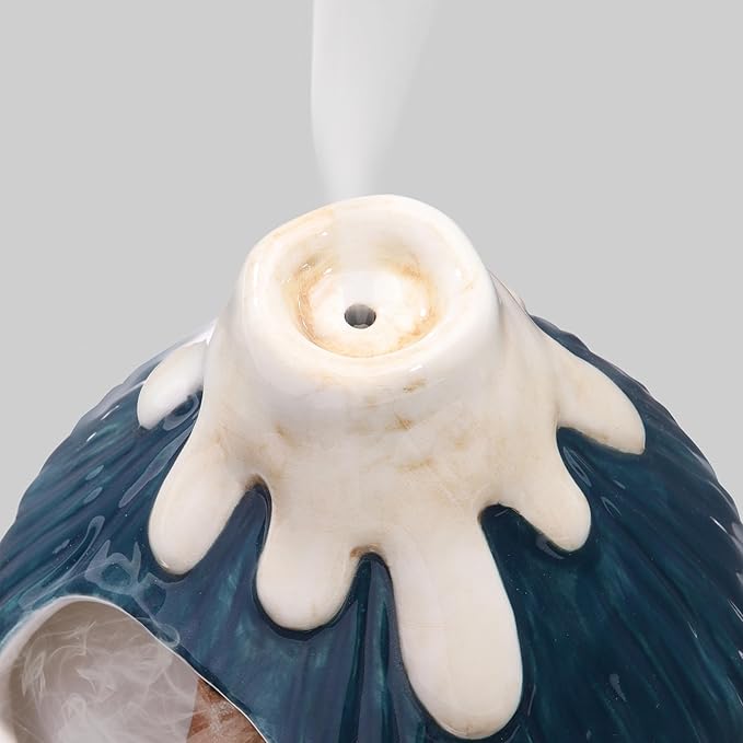 Potiera Small Volcano Incense Holder, Handmade Ceramic Palo Santo Holder for Meditation Spa Yoga Decor, Backflow and Cone Incense Burner for Home and Office Decor, Spiritual Gifts for Women Men