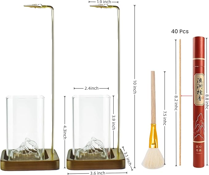 Bamboo-Wood Incense Holder for Sticks, Anti-Ash Flying Burner with 40 Incense Sticks & Removable Glass Ash Catcher, Home Decor for Meditation Yoga Spa (2)