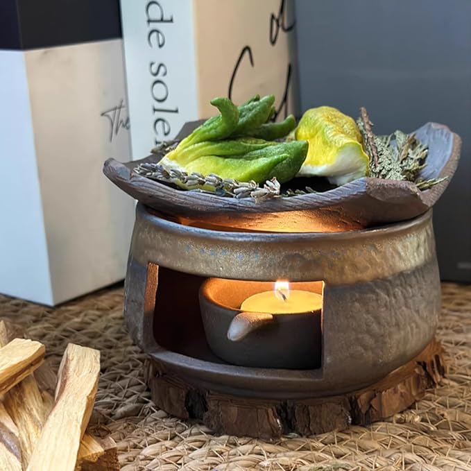 Incense Burner Kit, Zen Burner, Zen Ceramic Incense Holder with Wooden Tongs, Ceramic Aromatherapy Burner, Aromatherapy Stove for Bedtime Calm, Meditation, Home and Office