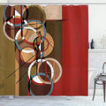 Ambesonne Modern Art Shower Curtain, Retro Surreal Abstract Circular and Square Shaped Artwork Lines on Murky Base, Cloth Fabric Bathroom Decor Set with Hooks, 69" W x 75" L, Burgundy Beige