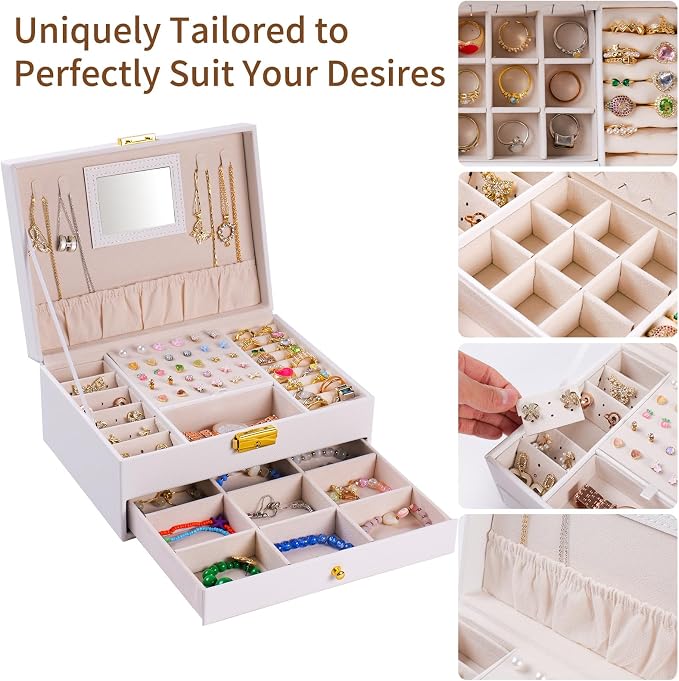 coobest Jewelry Box, 2 Layer Jewelry Organizer with Velvet Earring Organizer, Jewelry Holder Organizer Travel, White Jewelry Boxes for Women, Jewelry Boxes & Organizers for Girls