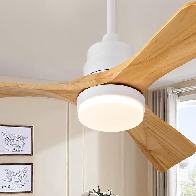 36 Inch Outdoor Ceiling Fans with Lights and Remote Control, Dimmable 3 Blades Wood Outdoor Ceiling Fans for Patios White Natural Wood Bedroom Ceiling Fan with Light, Wall Switch
