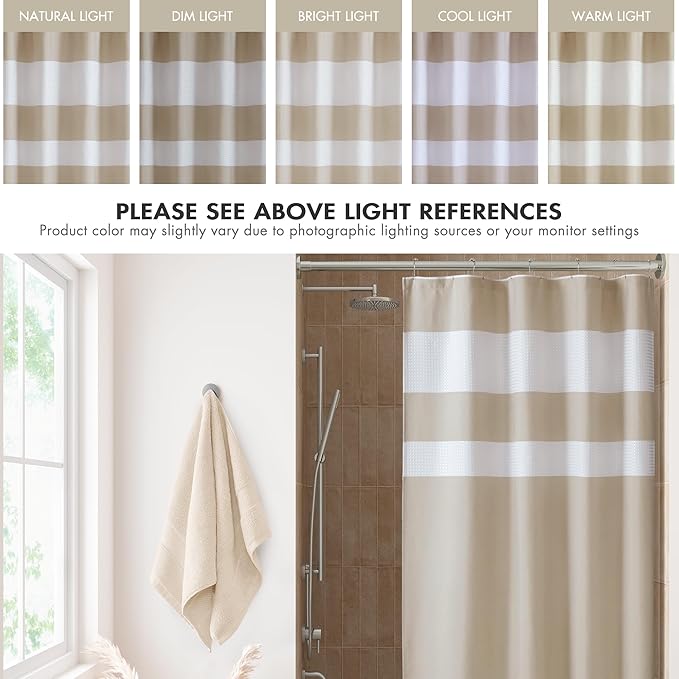 Madison Park Spa Waffle Shower Curtain Pieced Fabric with 3M Scotchgard Moisture Management Modern Home Bathroom Decorations, Stall 54"x78", Taupe