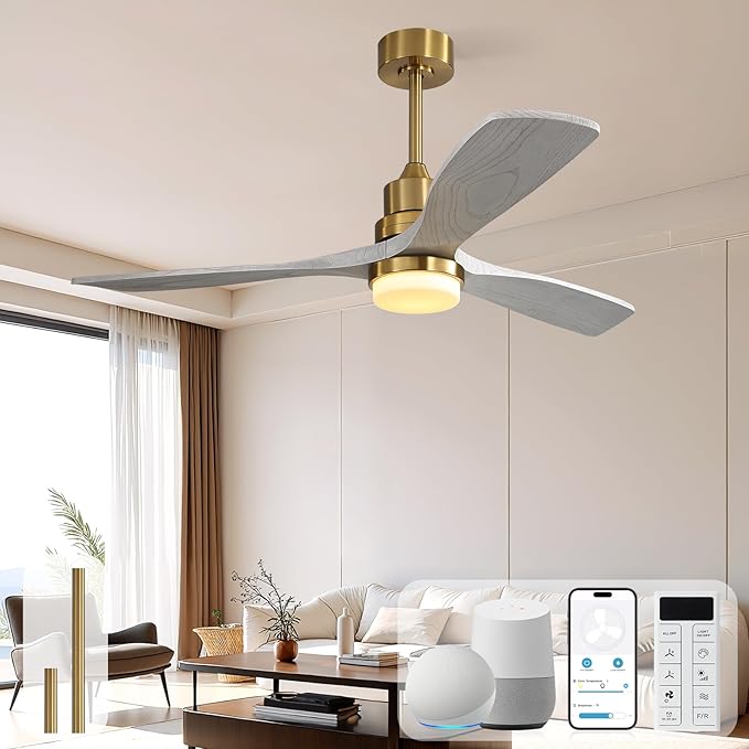 Sofucor Smart Ceiling Fan, 52" Low Profile Ceiling Fans with Lights and Remote, Compatible with Alexa/Google/App, 3-Color Light 6-Speed DC Motor Reversible Timer for Bedroom Living Room Patio Outdoor