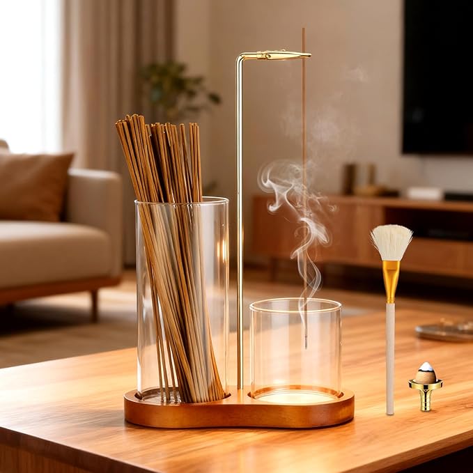 3-in-1 Incense Holder for Sticks, Anti-Ash Incense Sticks Burner with Enlarged Ash Catcher and Storage Cup for Meditation, Yoga, Spa, Home Décor and Gifts (Cone Holder & Brush Included)
