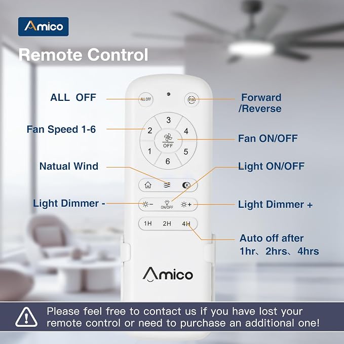 Amico 64 inch Ceiling Fans with Lights,Large Ceiling Fan with Light and Remote Control, Dimmable, 6 Speed Reversible Quiet DC Motor, Black Modern Ceiling fan For Living Room, Kitchen, Patio