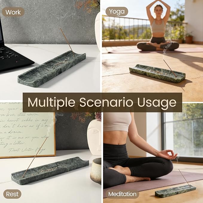 Koville Marble Incense Holder, Incense Holder for Sticks, Incense Sticks Holder Ash Catcher for Meditation Yoga SPA, Natural Stone Incense Burner, Home Table Decor (Verde Alpi)