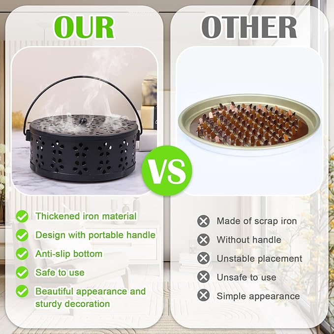 4 Pieces Mosquito Coil Holder Portable Mosquito Incense Holder with Handle Round Metal Sandalwood Incense Burner for Home Camping Indoor Outdoor Patio (Black and Bronze)