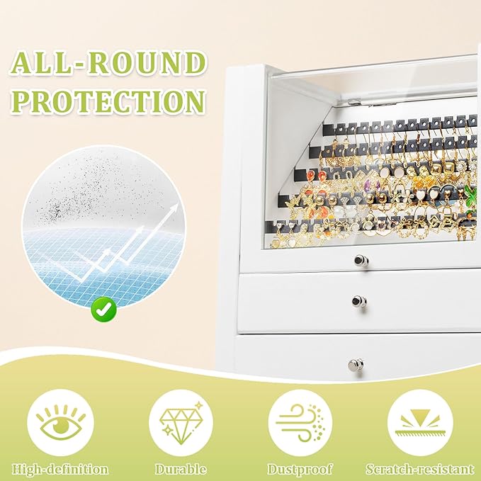 Jewelry Box Organizer, Rustic Wooden Jewelry Boxes for Women Girls, Large Storage Earring Holder Organizer Display for Earrings Necklaces Rings Bracelets (White)