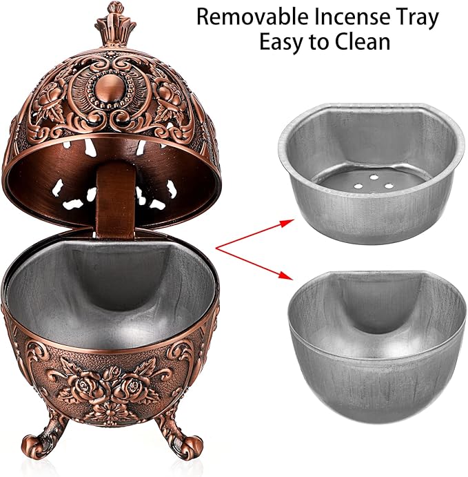 JUXYES Vintage Incense Burner Holder with Removable Ash Catchers, Metal Censer Antique Cone Coil Incense Burner Holder Zinc Alloy Spiritual Aromatherapy Yoga Meditation Gifts Retro Home Decoration