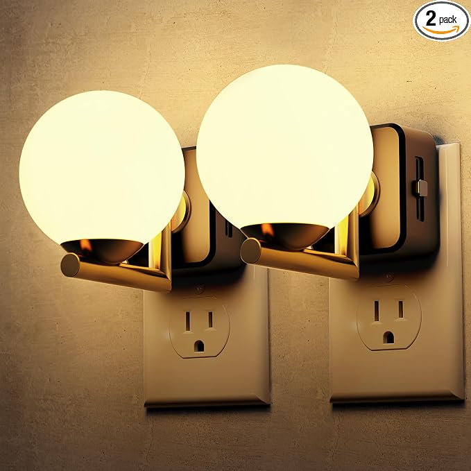 L LOHAS LED Night Lights Plug Into Wall 2 Pack, Dusk to Dawn Sensor | Soft White 3000K Nightlight, 0-100LM Adjustable Brightness, Plug in Night Light for Bathroom, Hallway, Bedroom, Stairway