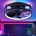 13 Inch Small Ceiling Fan with Light and Remote, Low Profile Flush Mount Fandelier, Dimmable 3CCT Quiet LED Ceiling Fans for Bedroom Black RBG