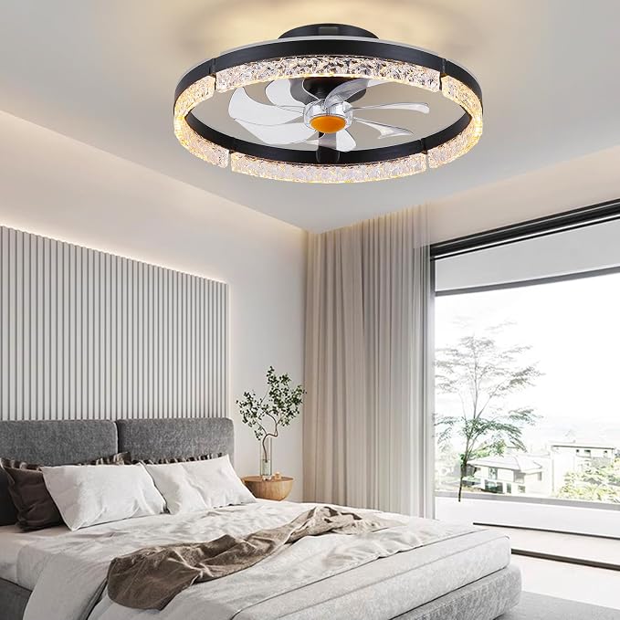 Mpayel 20" Low Profile Ceiling Fan with RGB Light - Modern Bladeless Flush Mount Ceiling Fan with Remote, Quiet DC Motor, 6 Speeds, 3CCT Dimmable LED Light for Kids Room, Bedroom & Bunk Beds