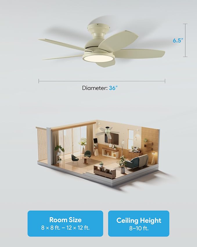 VONLUCE Ceiling Fans with Lights, 36 Inch Ceiling Fan and Remote, Full-spectrum LED Light, 3CCT, 6-Speeds Noiseless Reversible DC Motor, Modern Ceiling Fan for Bedroom Living Room Farmhouse, Boho