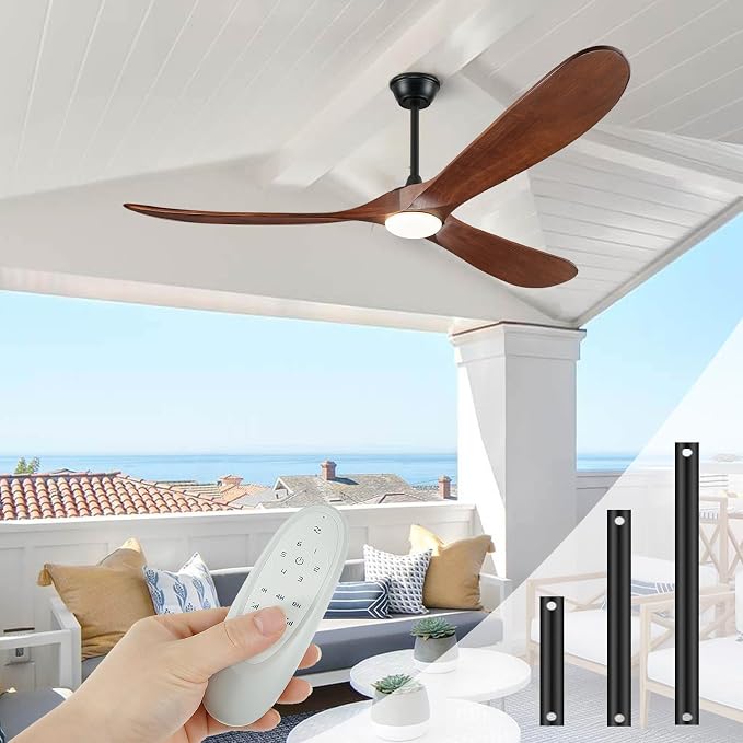 52" Ceiling Fans with Lights and Remote Control, Outdoor Ceiling Fan with Lights High CFM Quiet 3 Blade Wood Walnut Fan, Propeller Ceiling Fan for Outdoor/Indoor,Dark Walnut