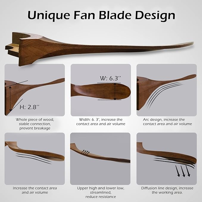 60 Inch Ceiling Fan Without Light ，Wood Indoor Outdoor Ceiling Fans No Light for Patios Living Room Bedroom Porch Big Ceiling Fan for Flat Sloped Ceiling(Walnut)